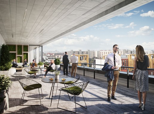 Svéd irodaház, terasz, Kép: skanska